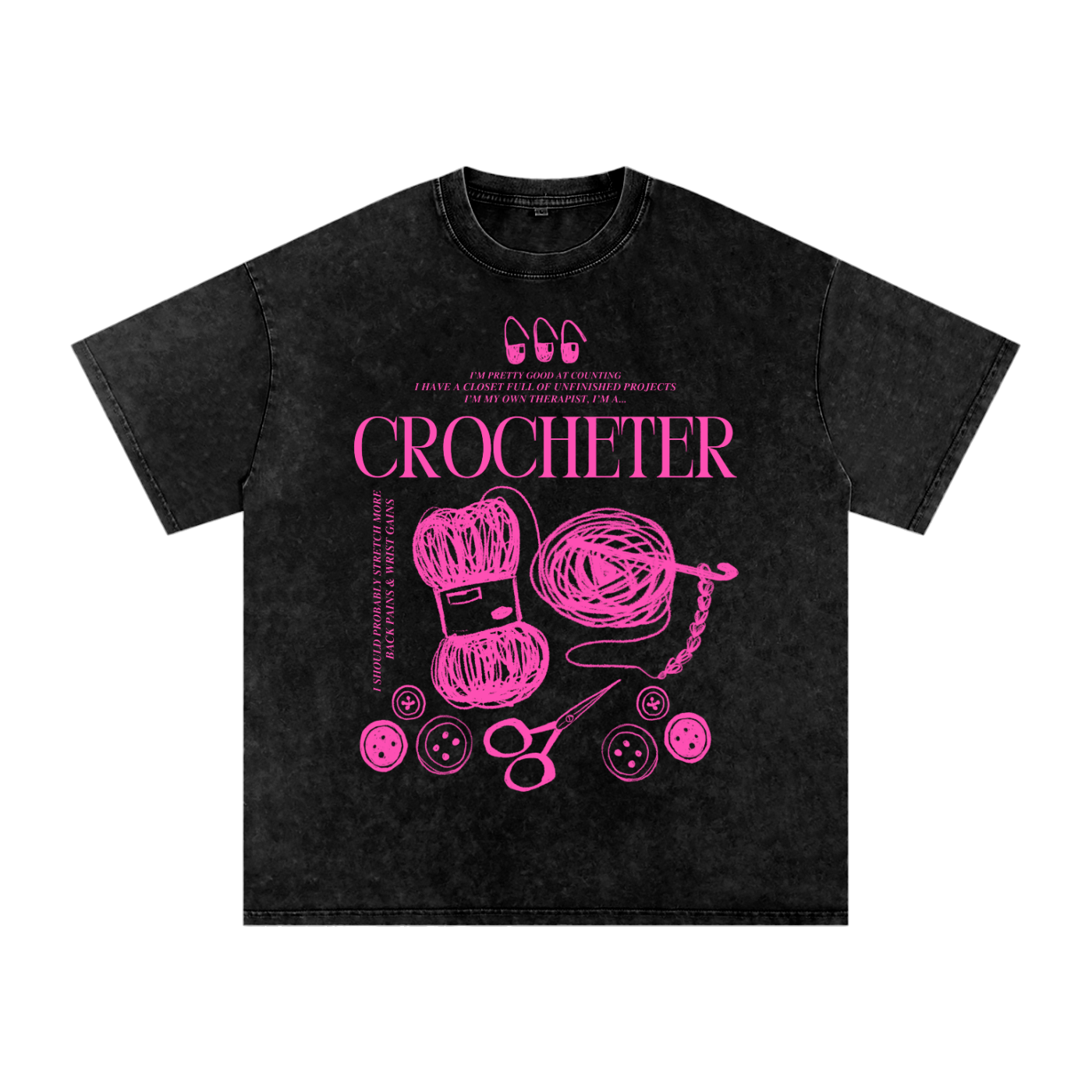 CROCHETER TEE - Pink on black