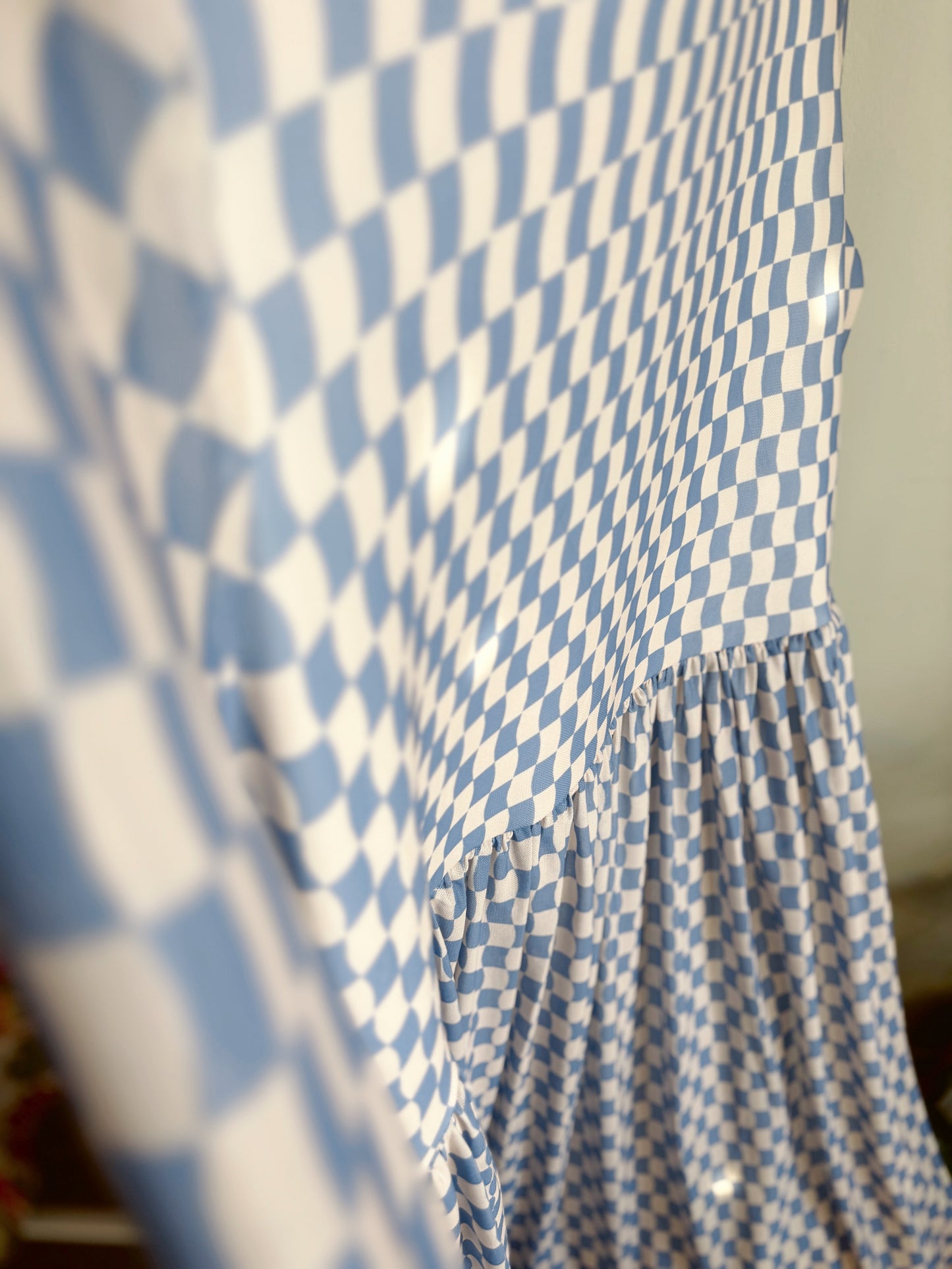 Checkered Blue Mesh Dress