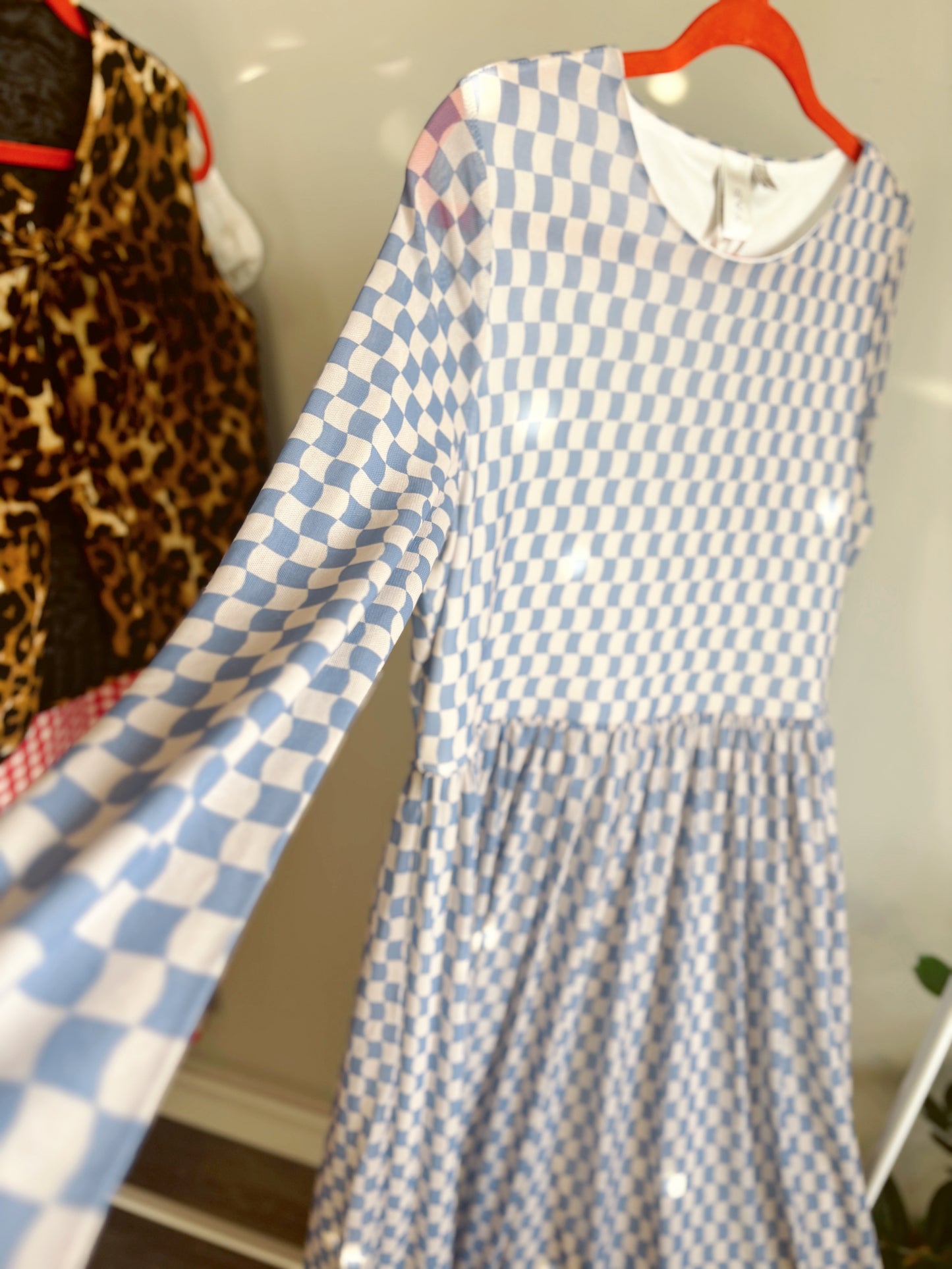Checkered Blue Mesh Dress