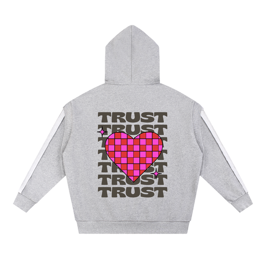 Contrast Tape Raw Edge Double Layered Zip Hoodie