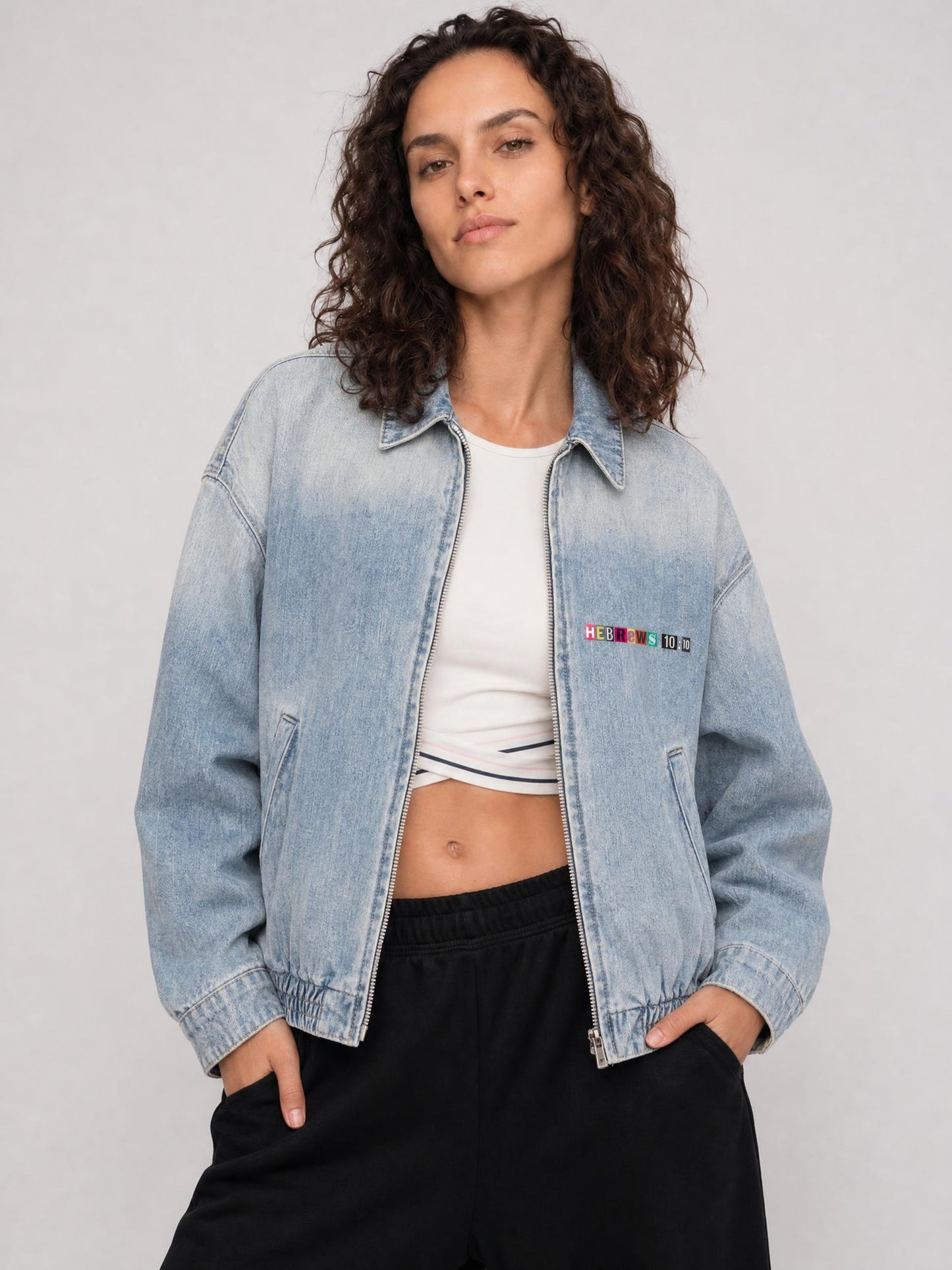 Unisex Vintage Wash Full-Zip Denim Jacket