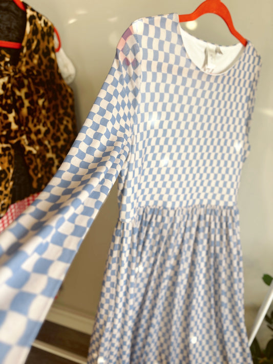Checkered Blue Mesh Dress