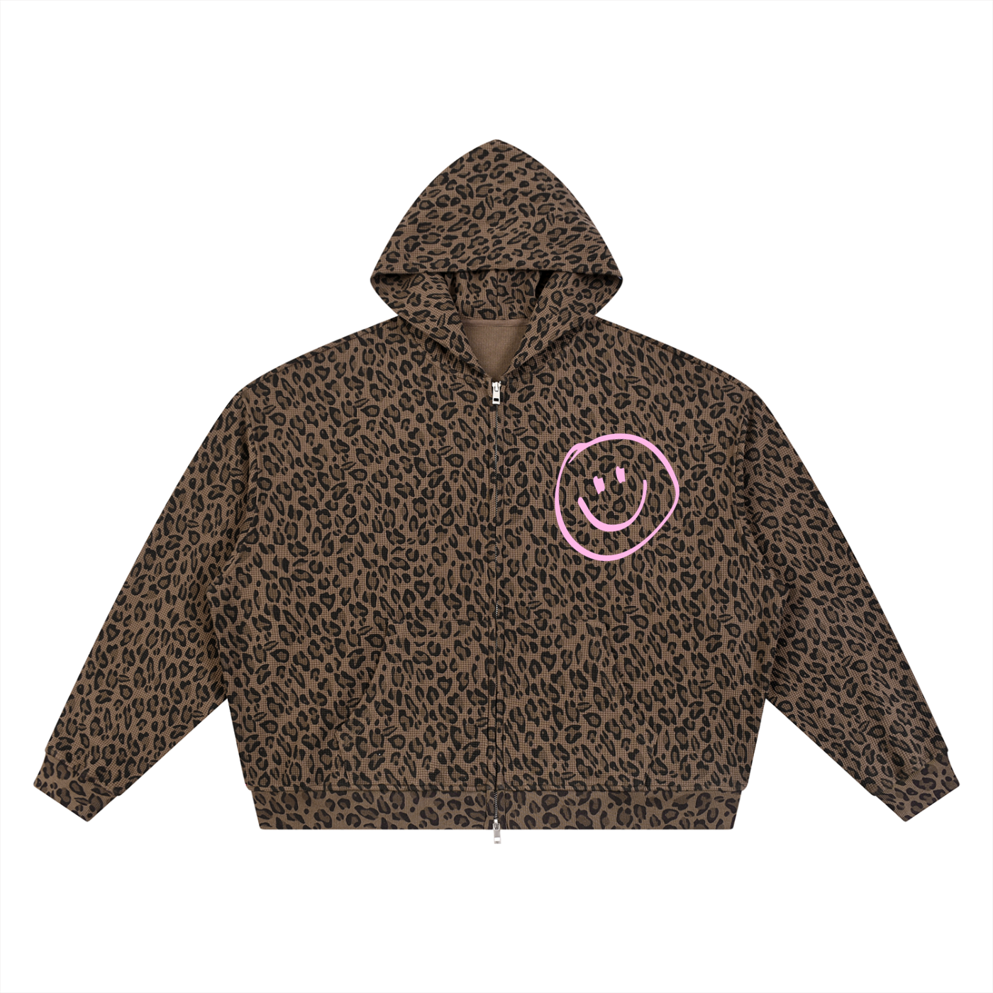 Leopard Print Waffle Knit Zip Hoodie - MADE NEW